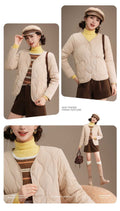 Gepolsterte Langarm-Baumwolljacke mit Rundhals