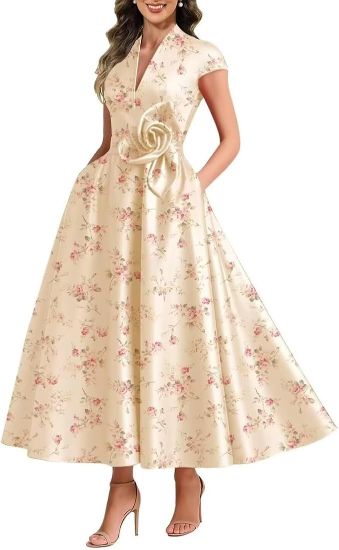3D Blumen Damen-Satin-Kleid