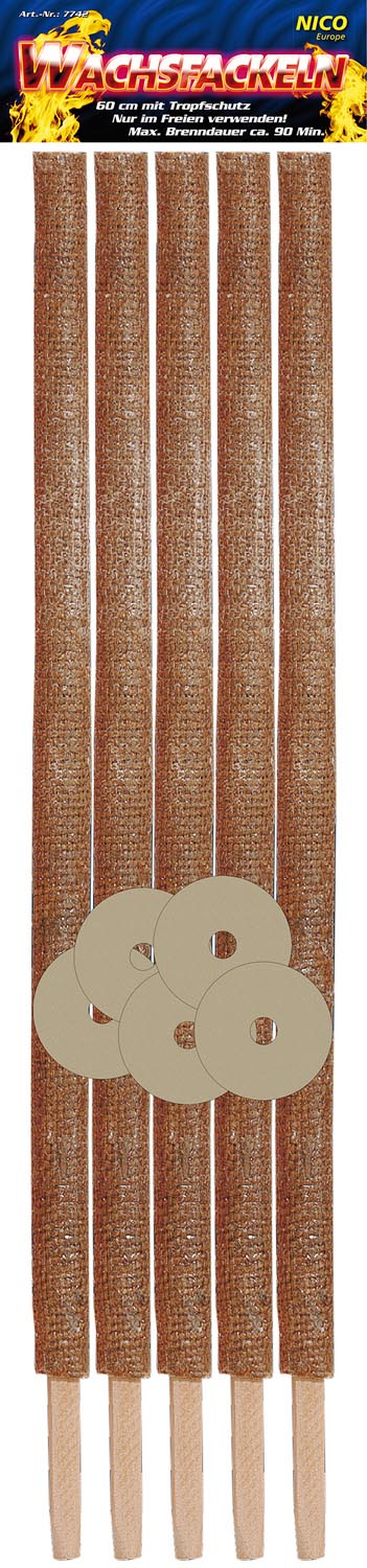 Wachsfackeln im 5er Beutel 60 cm