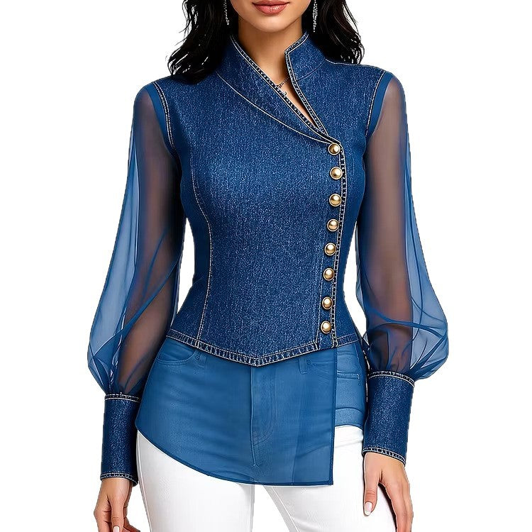 Spitzen-Langarmshirt mit asymmetrischem Ausschnitt
