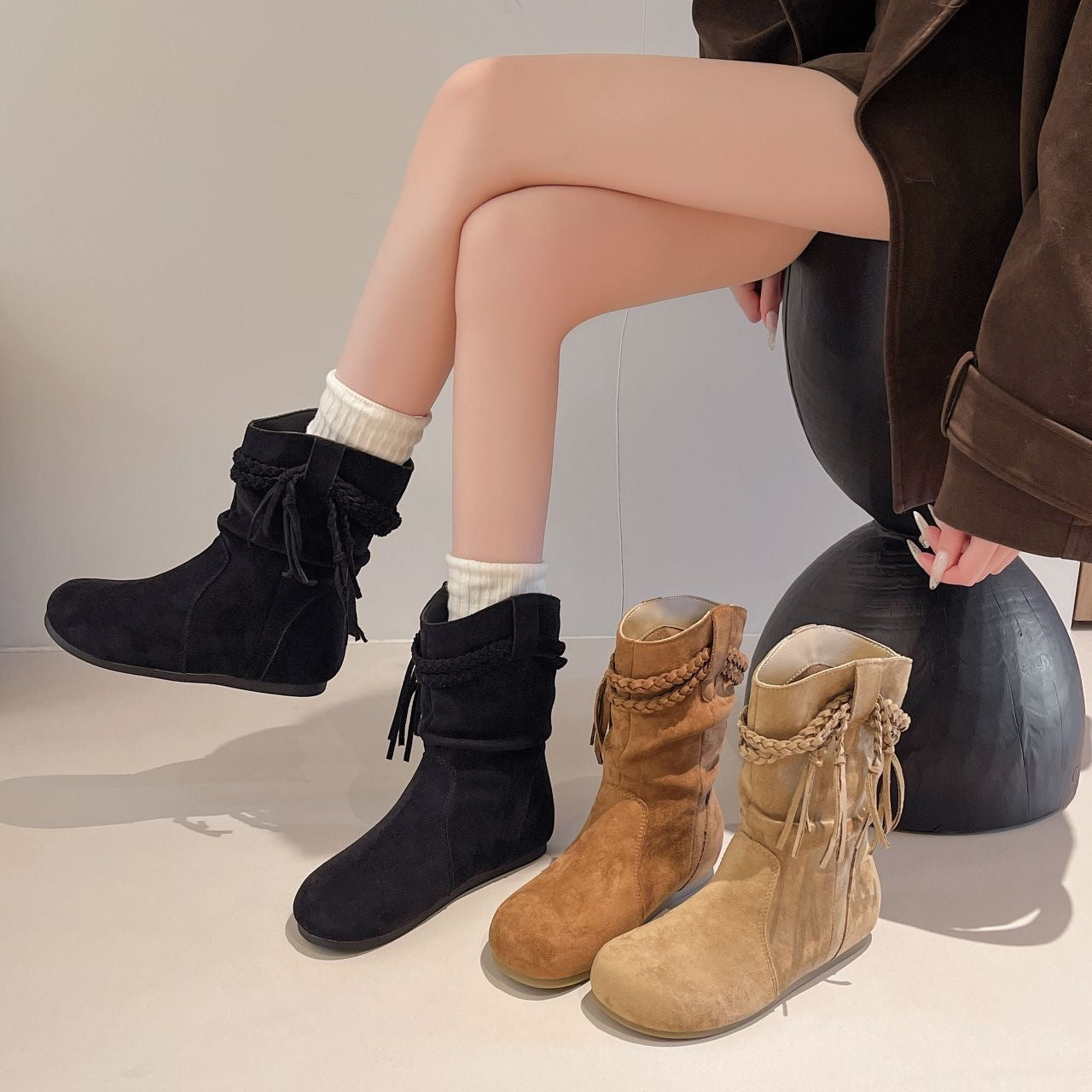 Damen Retro-Weitgeschnitten Westerncowboystiefel