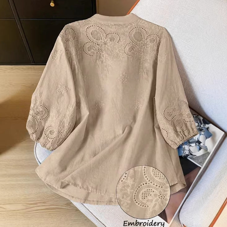 Khakifarbenes Loose-Fit Damen-Shirt