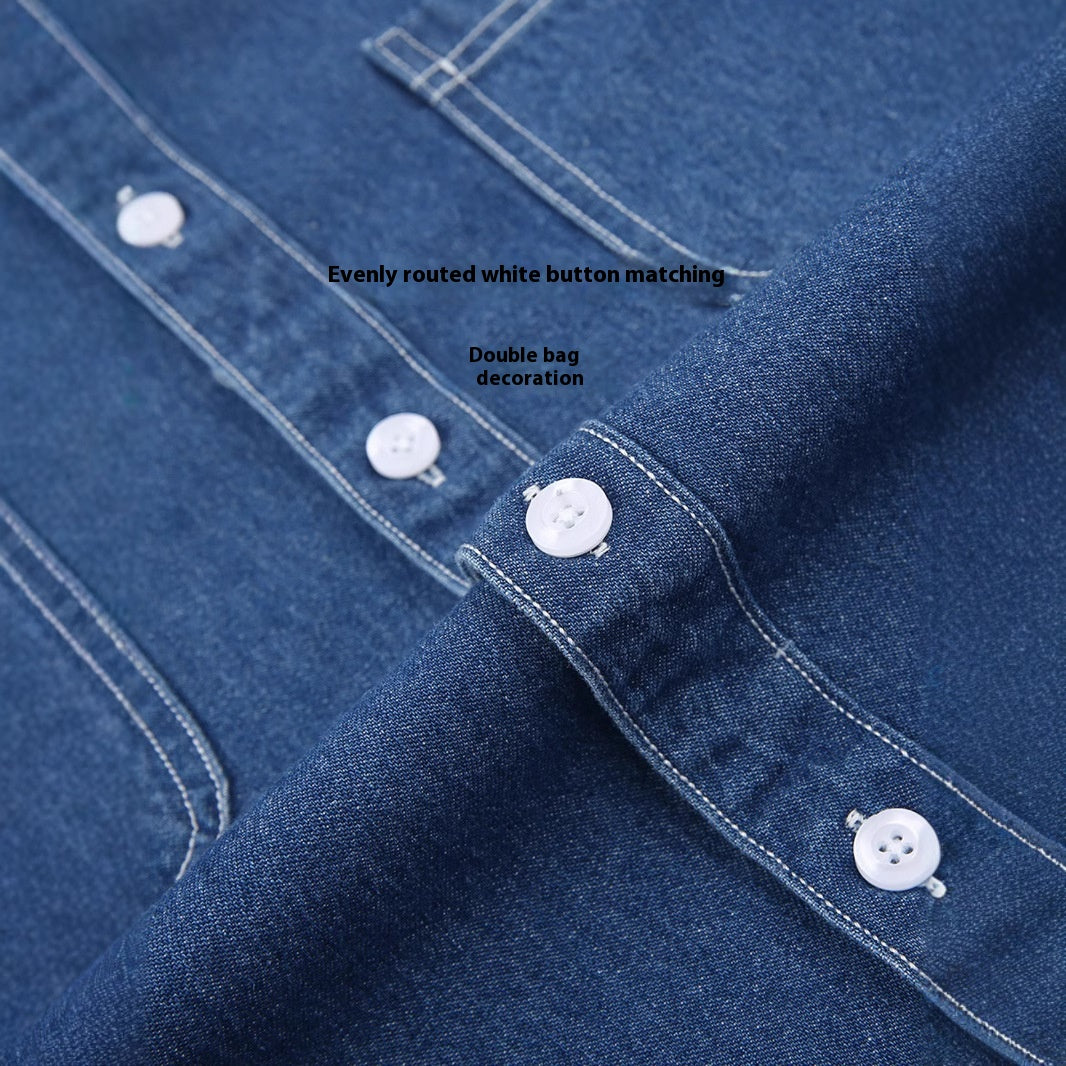 Männliches Denim Shirt mit langen Ärmeln – Bild 3 | LuxeStyle