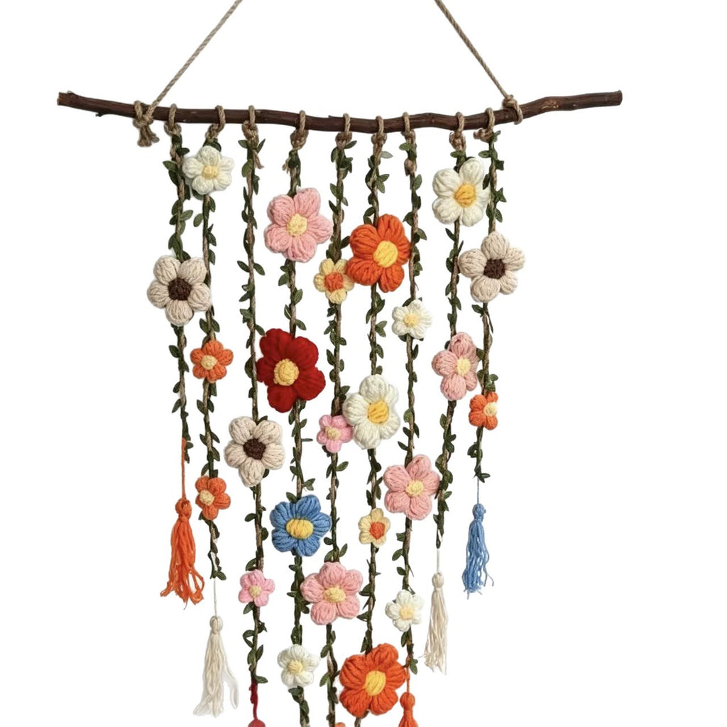 Wandbehang mit handgewebten Blumen & Quasten