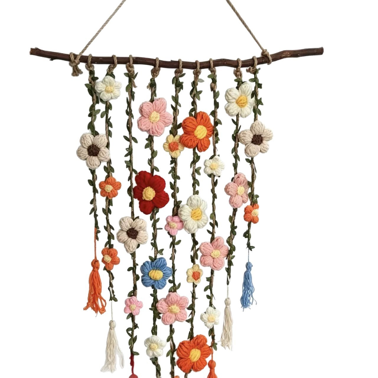 Wandbehang mit handgewebten Blumen & Quasten