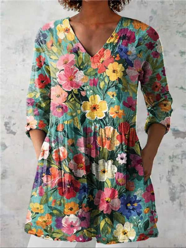 Blumen Midi-Kleid mit V-Ausschnitt – Bild 20 | LuxeStyle