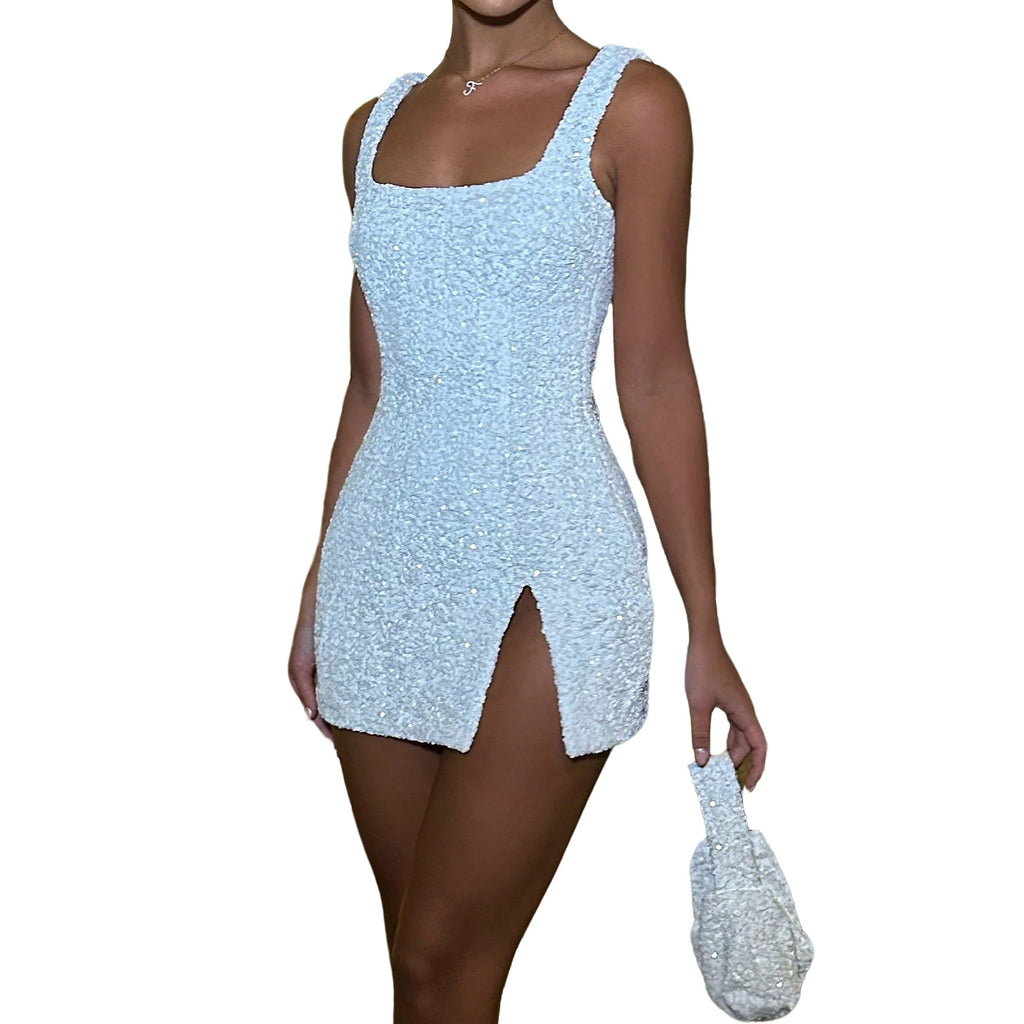 Trägerloses Pailletten-Minikleid