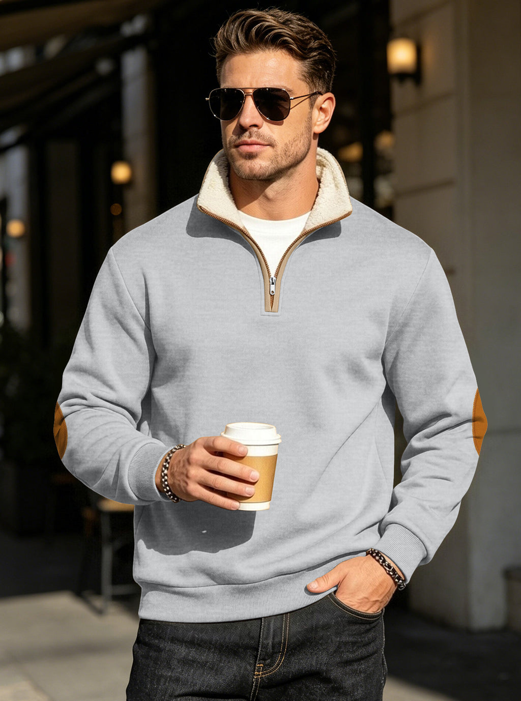 Retro Patchwork Langarm-Sweatshirt für Herren – Ansicht 5