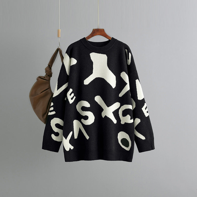 Mid-Length Jacquard Pullover für Damen