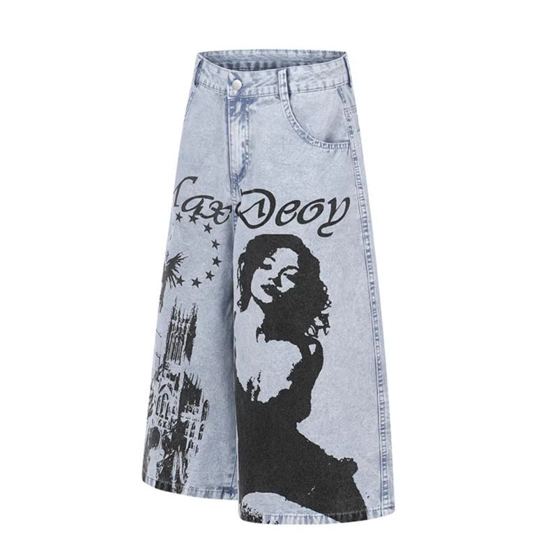 Gedruckte gewaschene Kurzjeans