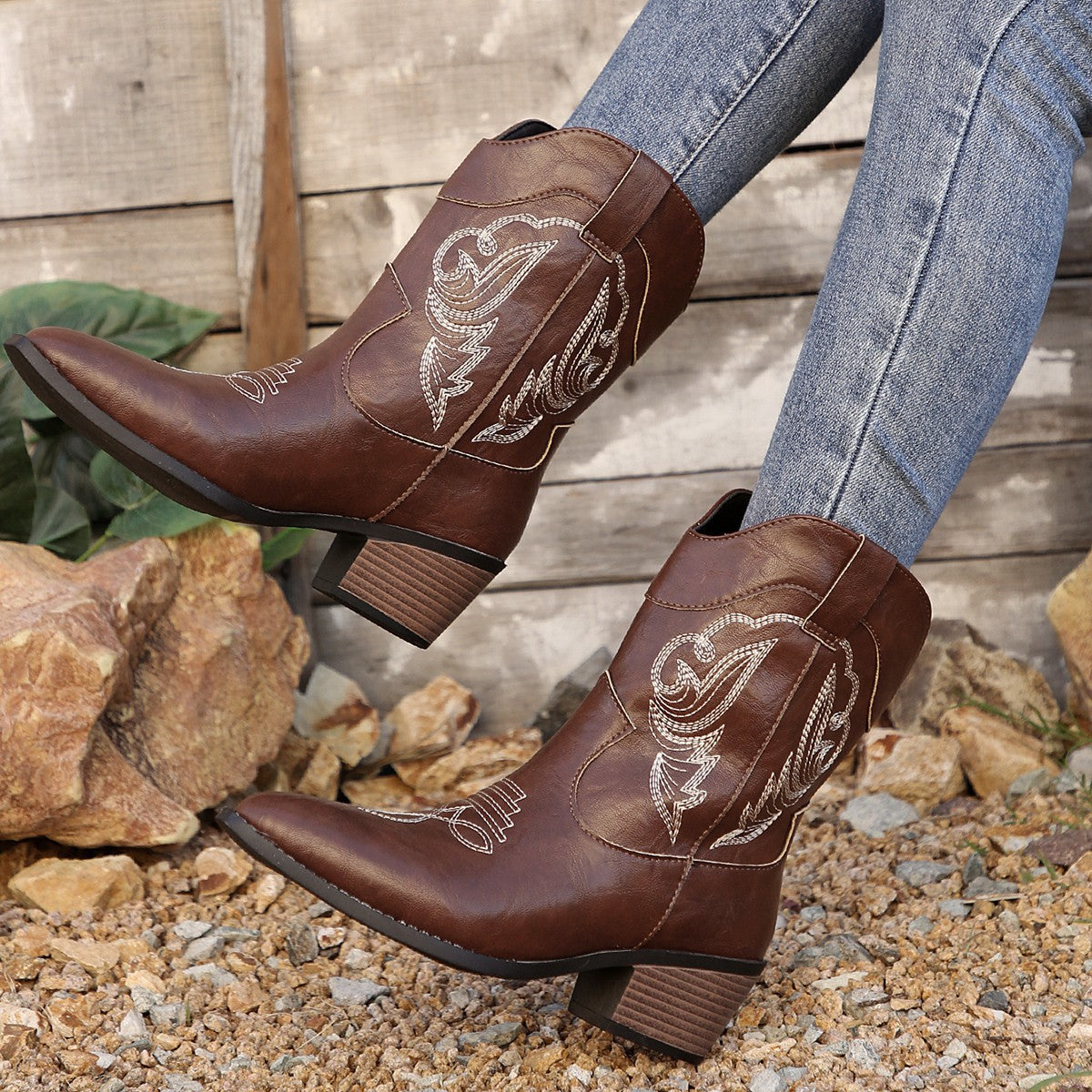 Vintage Western Boots mit Stickerei