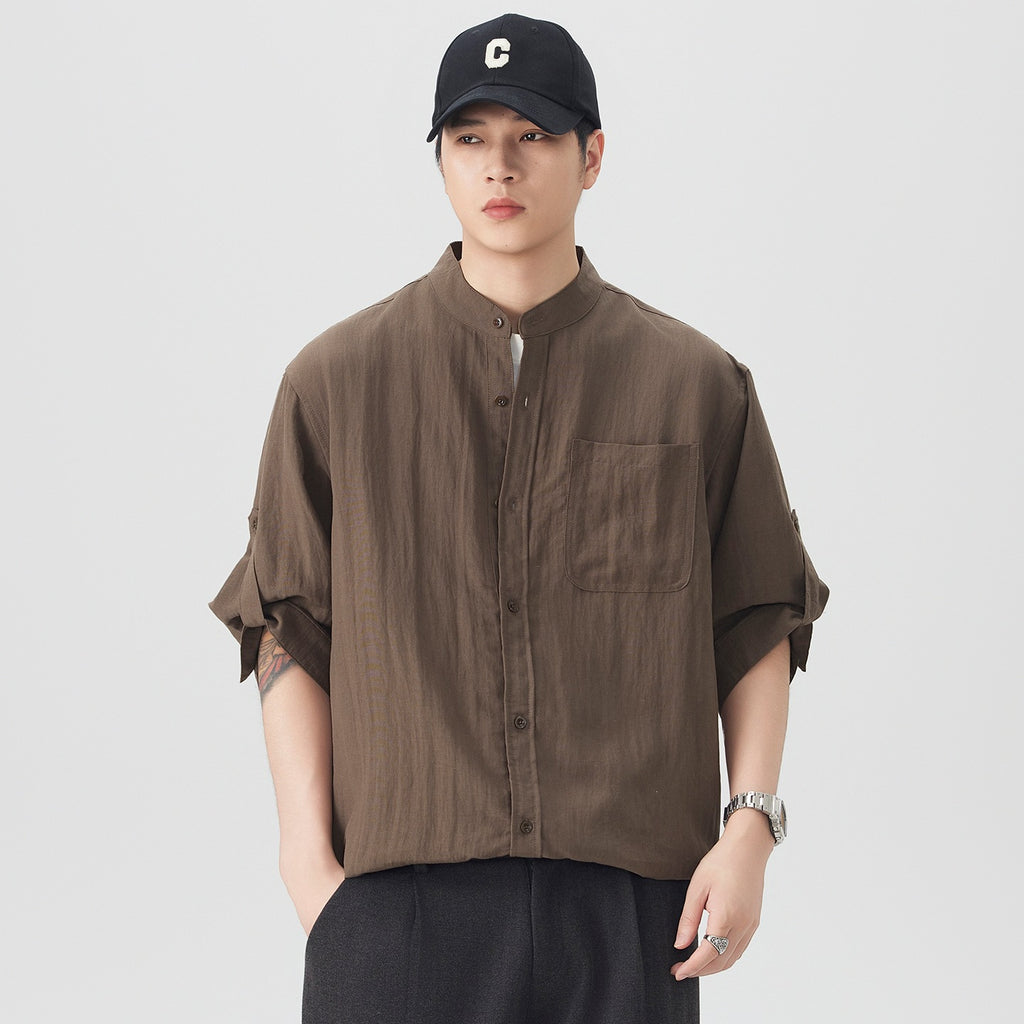 Herren Cardigan Hemd mit Stehkragen – Ansicht 6