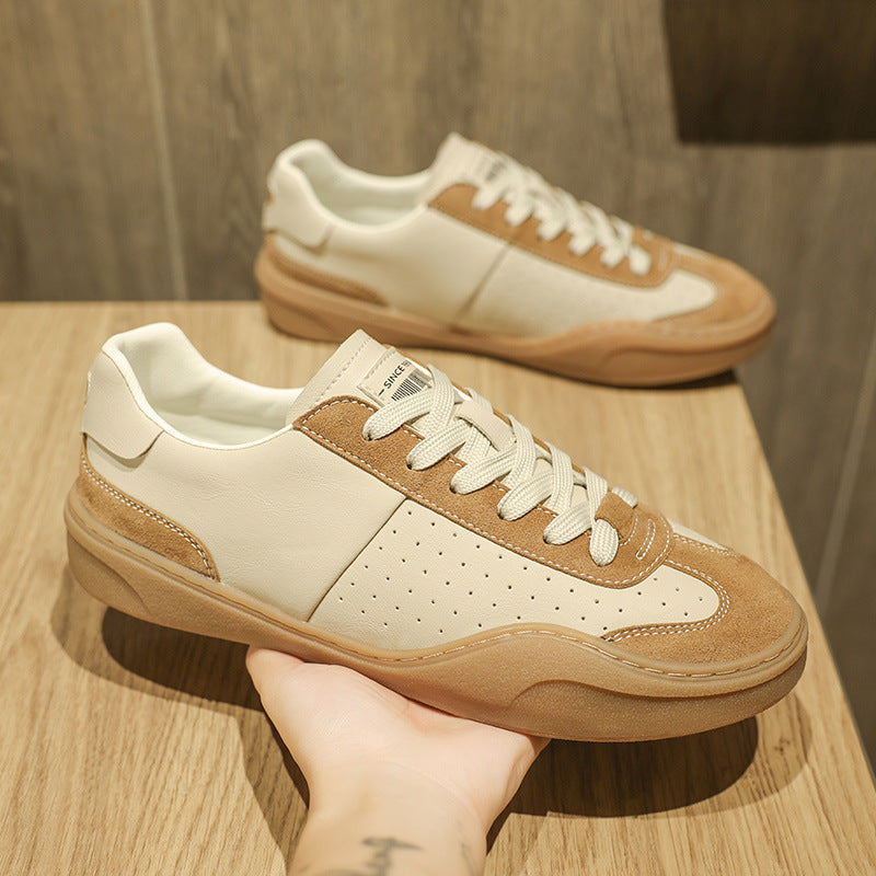 Leder-Plateau-Sneaker mit Kontrastnaht