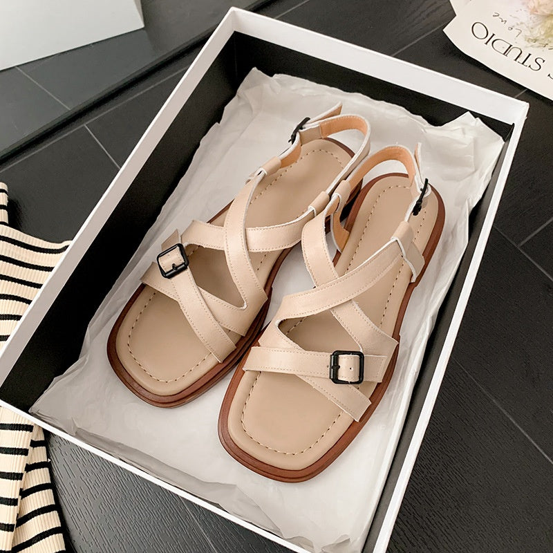 Retro Cross-Strap Sandalen aus echtem Leder – Bild 6 | LuxeStyle