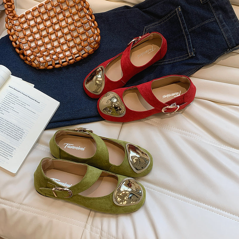 Retro Flache Low-Cut mit Großer Metallriemen