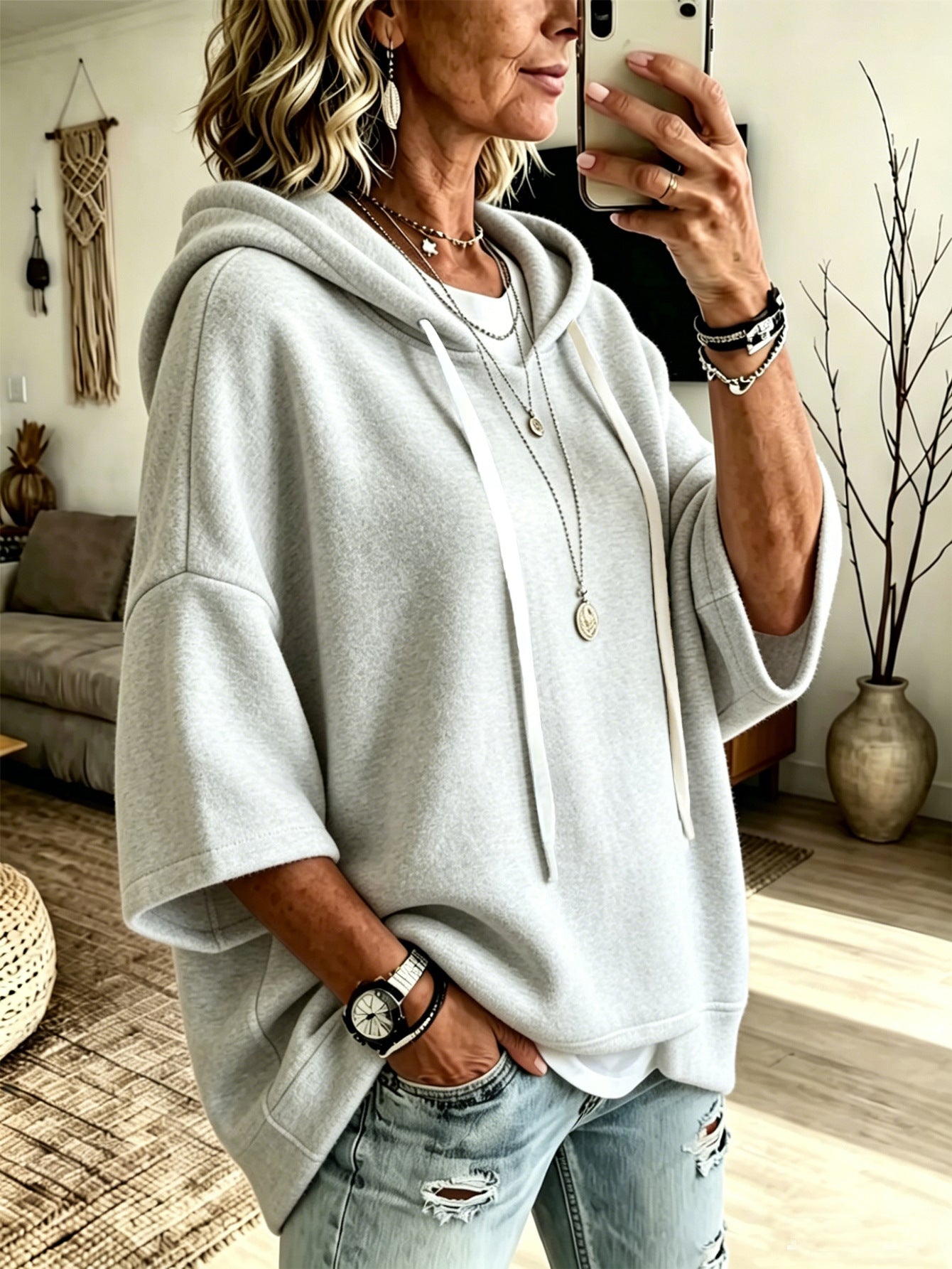 Kapuzenpullover mit 3/4-Ärmeln