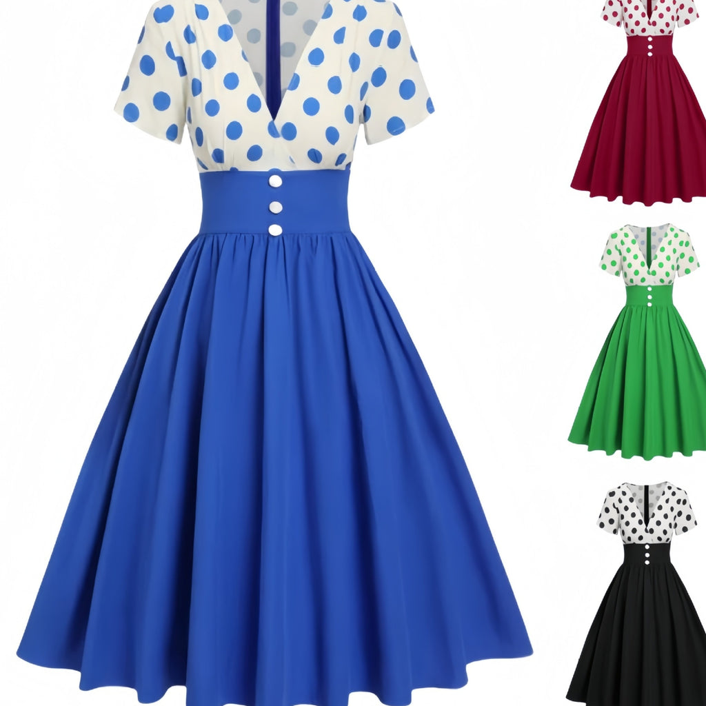 Gepunktetes Patchwork-Kleid mit ausgestelltem Saum – Bild 6 | LuxeStyle