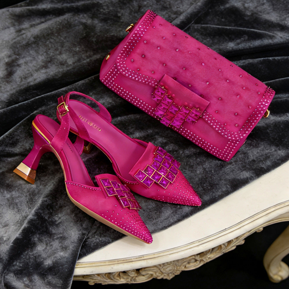 Damen-Schuhe & Taschen-Set mit Rhinestone-Buckle