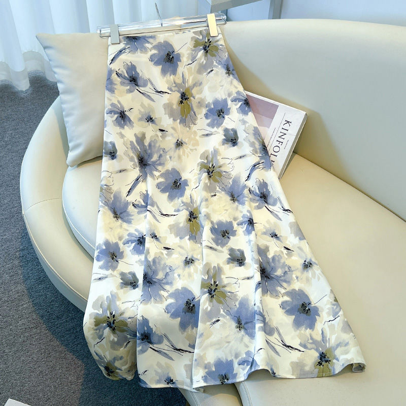 High-Waist Midirock mit Blumenmuster