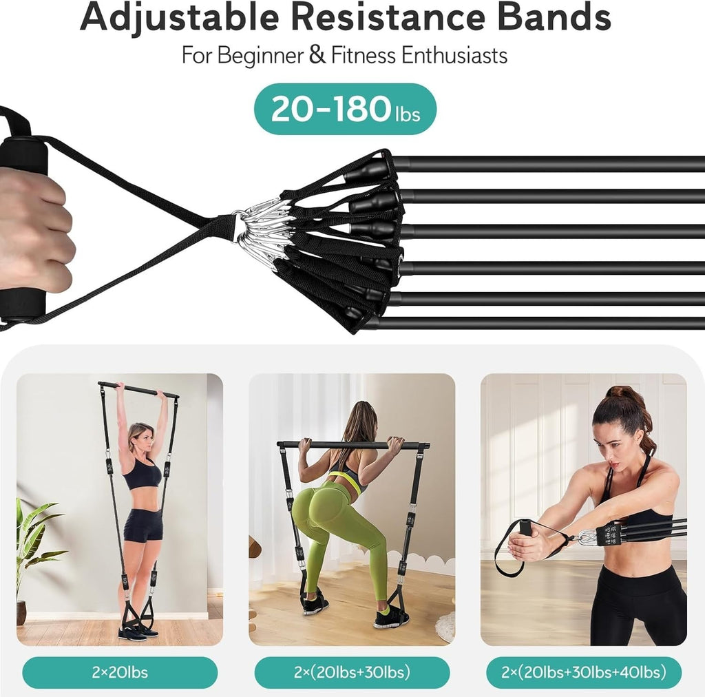 Pilates Bar Set mit 6 Widerstandsbändern