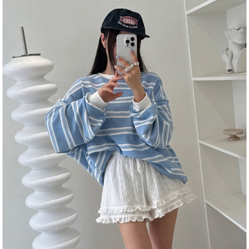 Gestreiftes Langarm-Sweatshirt im Preppy-Stil