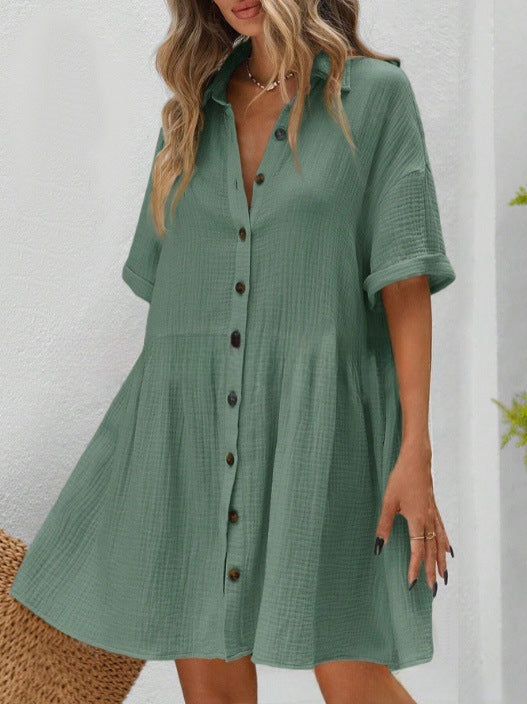 Midi-Kleid aus Baumwoll-Leinen-Mix mit Knopfleiste