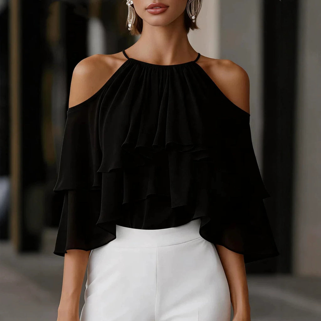 Elegante Off-Shoulder Chiffonbluse mit Rüschen