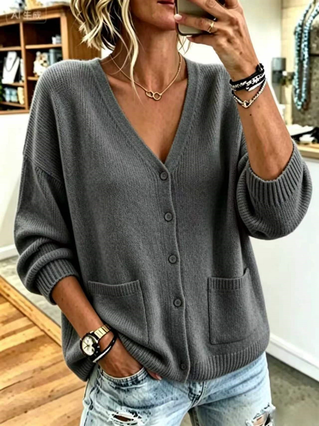 Eleganter Cardigan mit Drop-Shoulder Ärmeln – Bild 3 | LuxeStyle