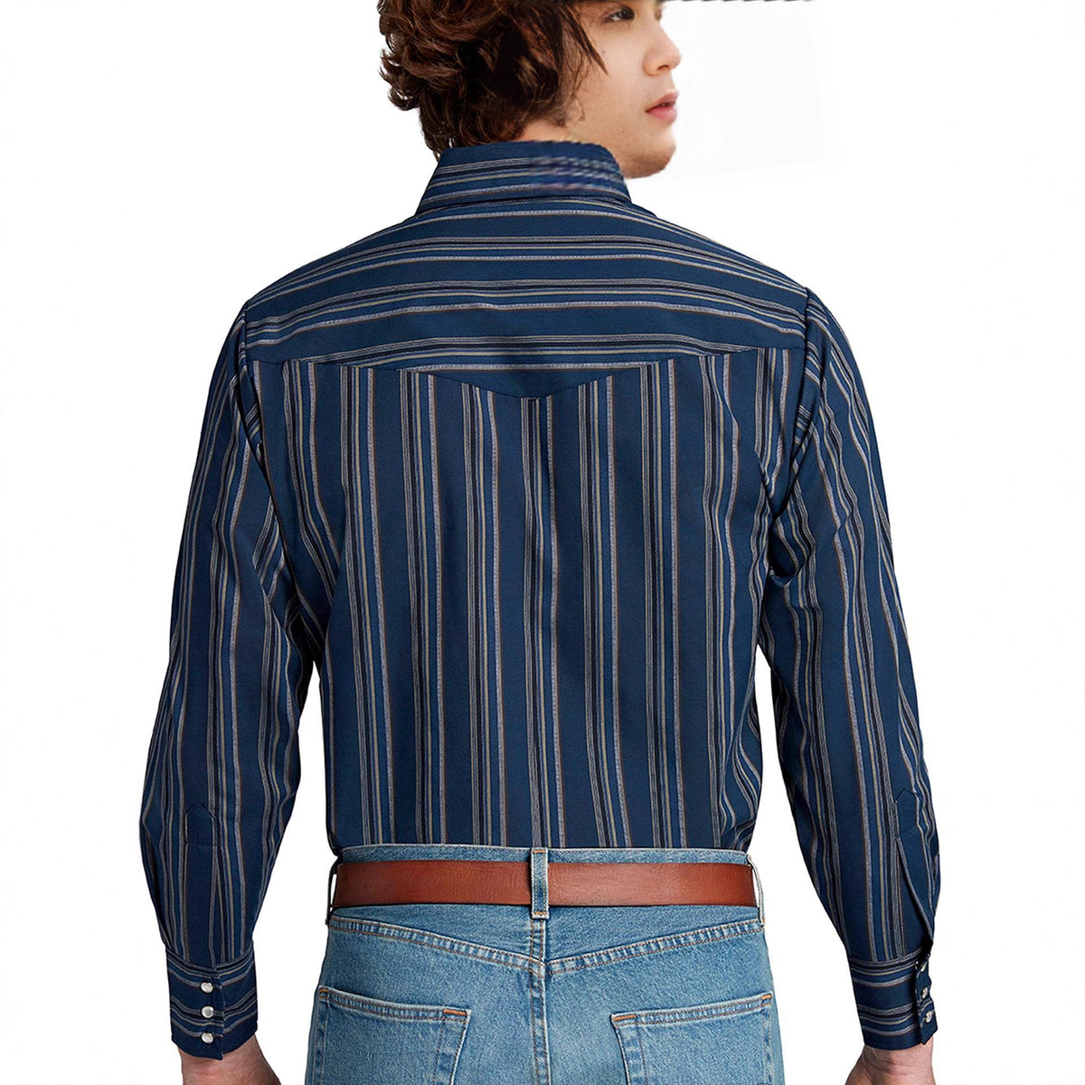Gestreiftes Langarmhemd für Herren im Western-Stil – Bild 10 | LuxeStyle