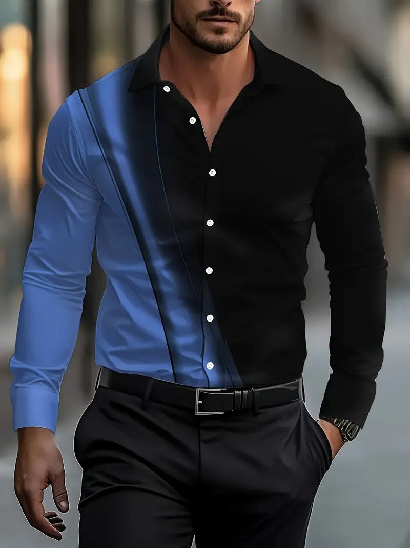 Color-Block Langarmhemd für Herren – Bild 6 | LuxeStyle