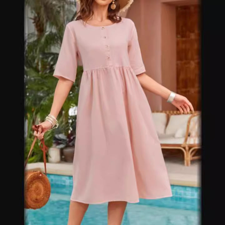 Casual A-Linien Kleid mit Rundhals & Taschen – Bild 3 | LuxeStyle