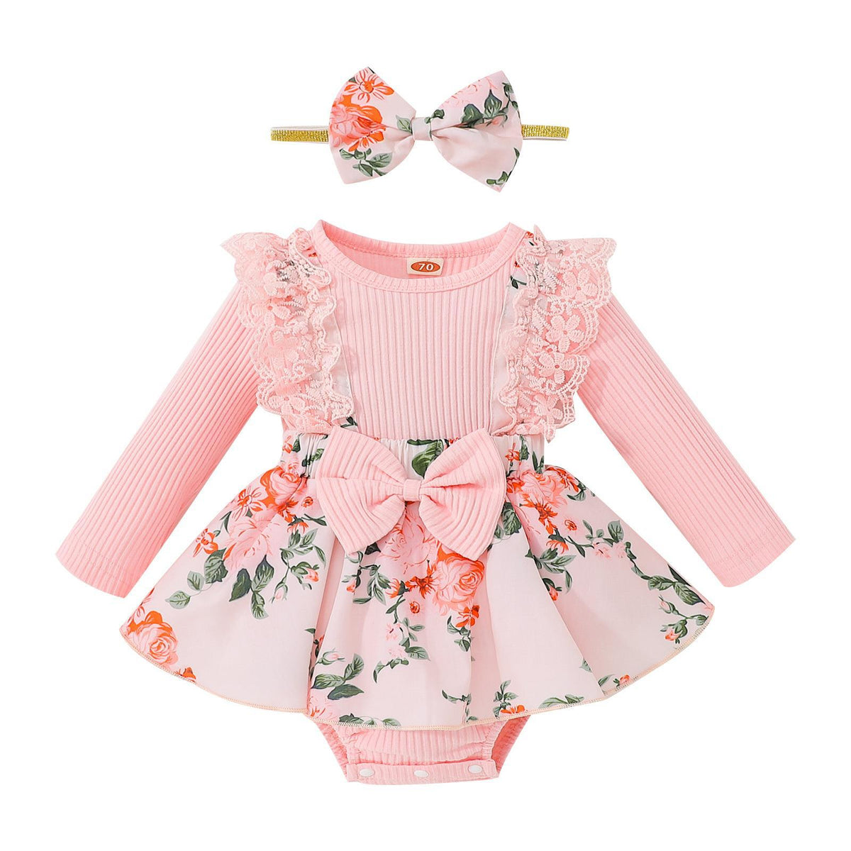 Baby Mädchen Strampler mit Spitze und Streifen | LuxeStyle