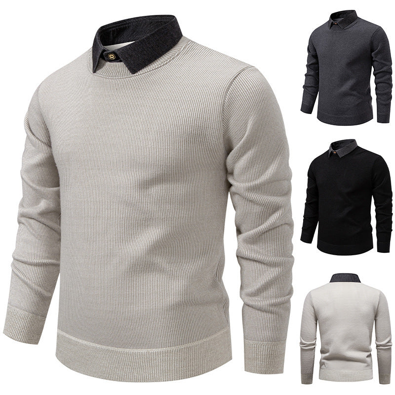 Herren 2-in-1 Strickpullover mit Hemdkragen