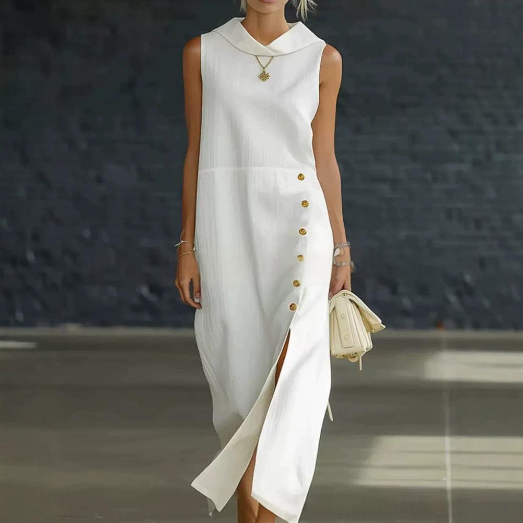 Langes Damenkleid mit Schlitz-Ausschnitt – Bild 10 | LuxeStyle