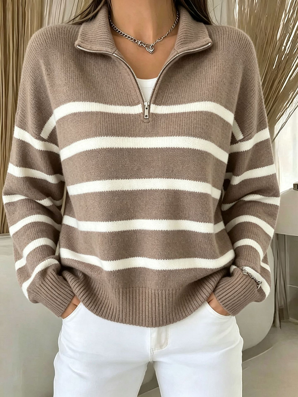 Color-Block Pullover mit Kettenmuster