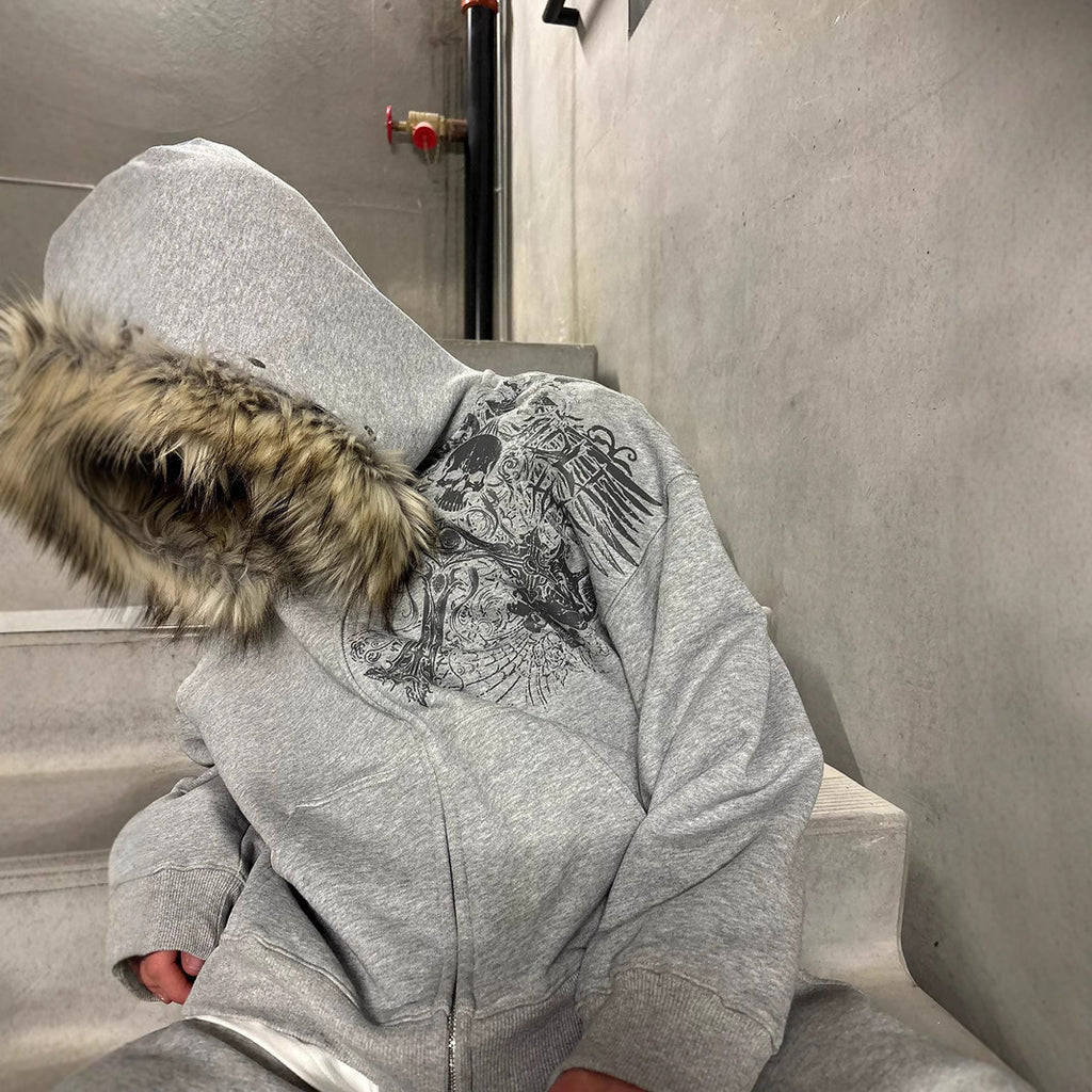 Kapuzenpullover mit Plüsch-Print