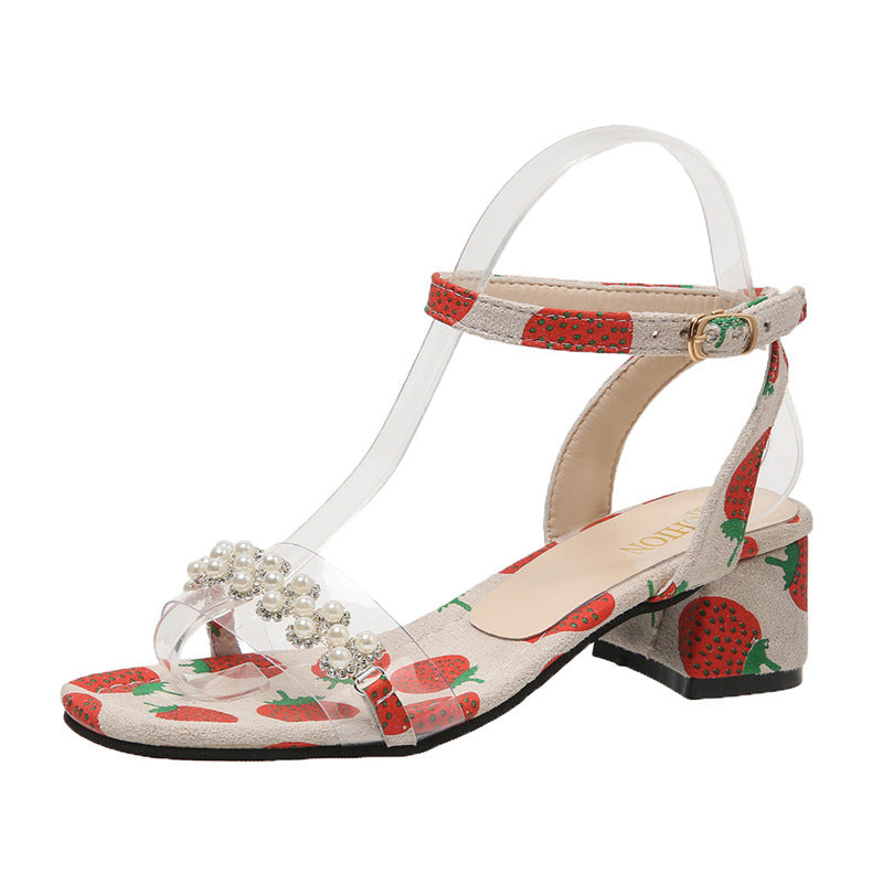Sandalen mit Erdbeer-Print und Perlenlinie – Bild 6 | LuxeStyle