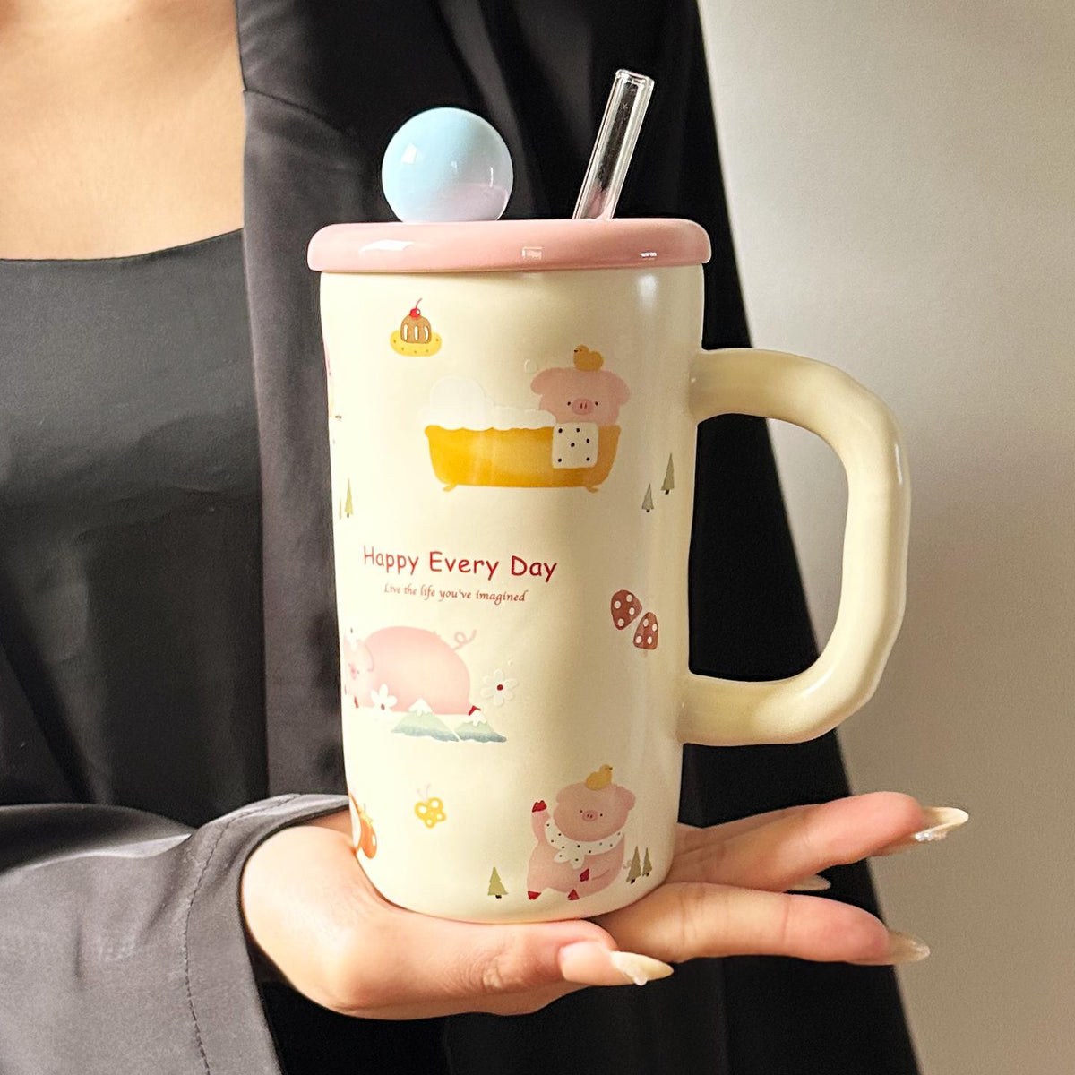 Keramiktasse mit Deckel und Pinsel – Bild 8 | LuxeStyle