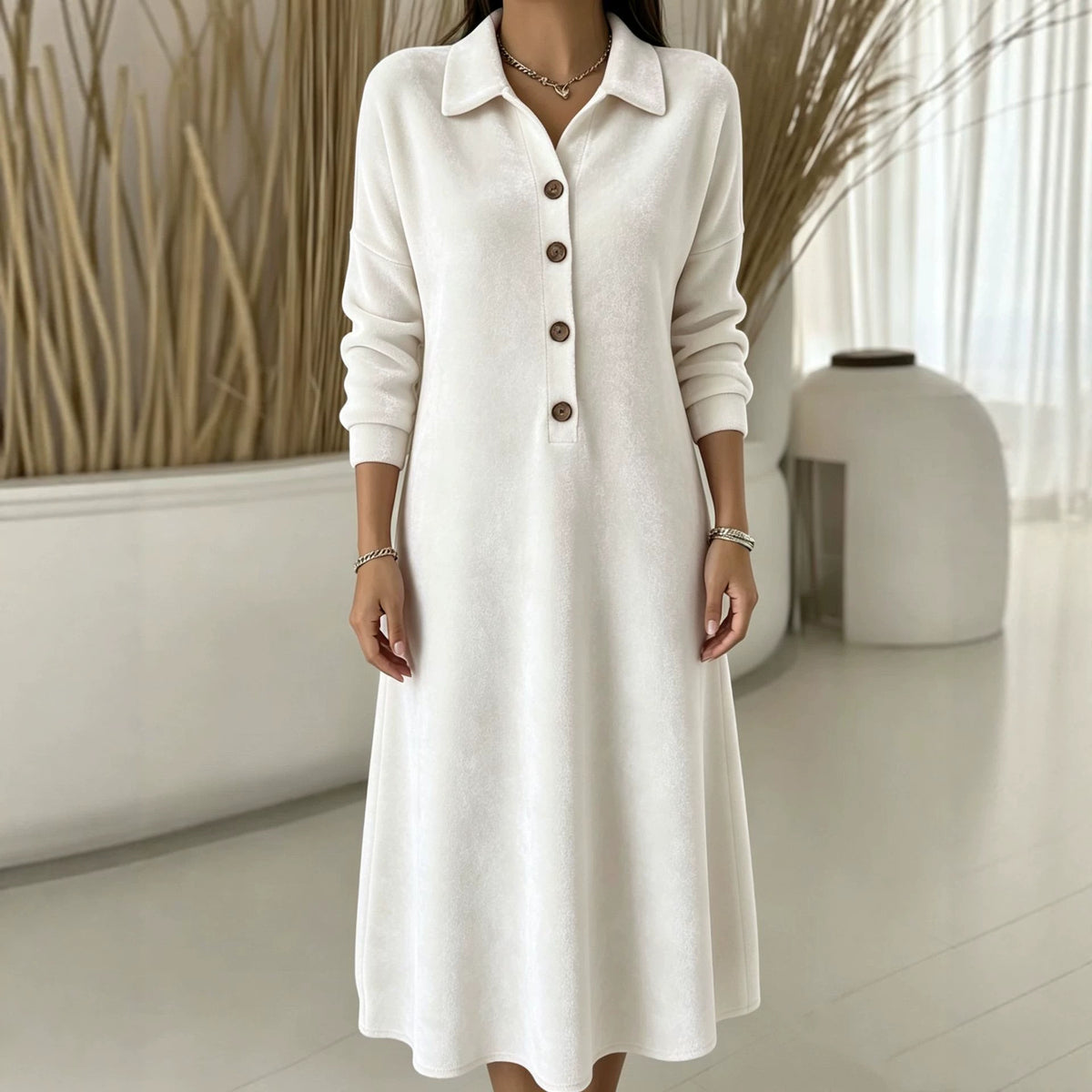 Samtkleid mit Knopfleiste und langen Ärmeln – Bild 2 | LuxeStyle