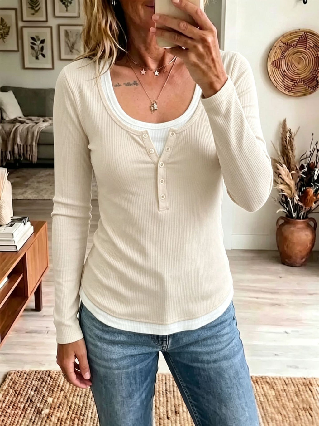 Damen Color-Block Langarm-Shirt mit Slim Fit – 2-Tonig