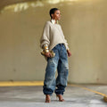 Distressed Patchwork Jeans im Street Style