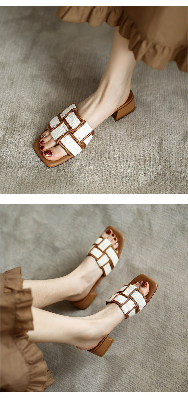 Karierte Mid-Heel Sandalette mit eckiger Spitze – Bild 9 | LuxeStyle