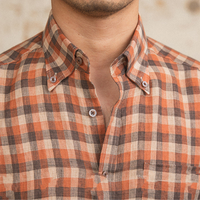 Leinen Shirt mit langen Ärmeln, Kaffee-rot – Bild 4 | LuxeStyle
