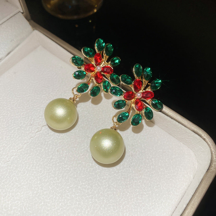 Chinesische Emaille Blumen Ohrringe mit Perle – Ansicht 5