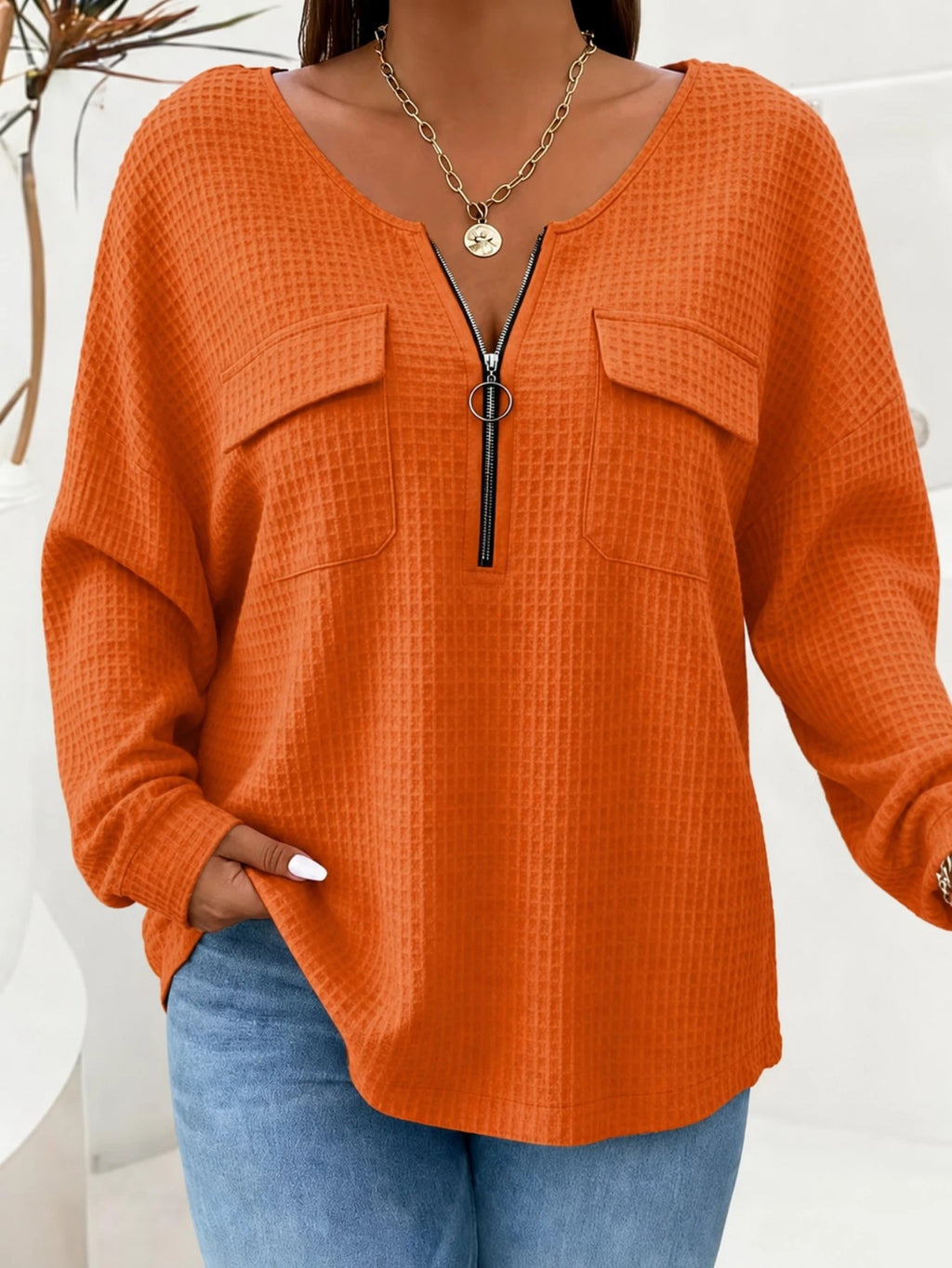 Einfarbiger Damen Pullover mit V-Ausschnitt