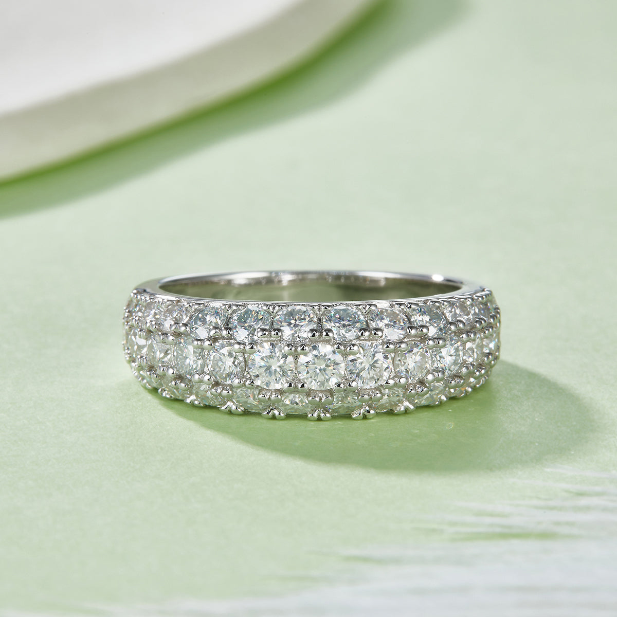 S925 Silber Moissanit Ring – 3 Reihen Pavé
