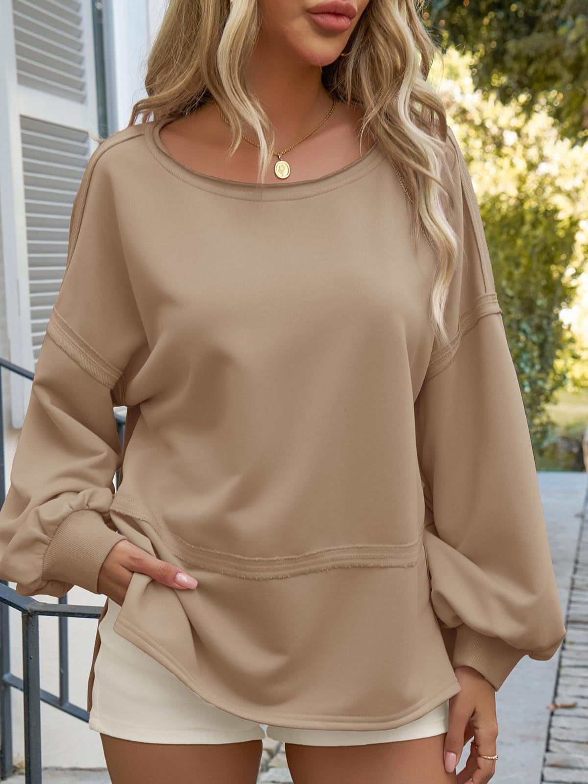 Lässiges Cropped Sweatshirt mit Laternenärmeln