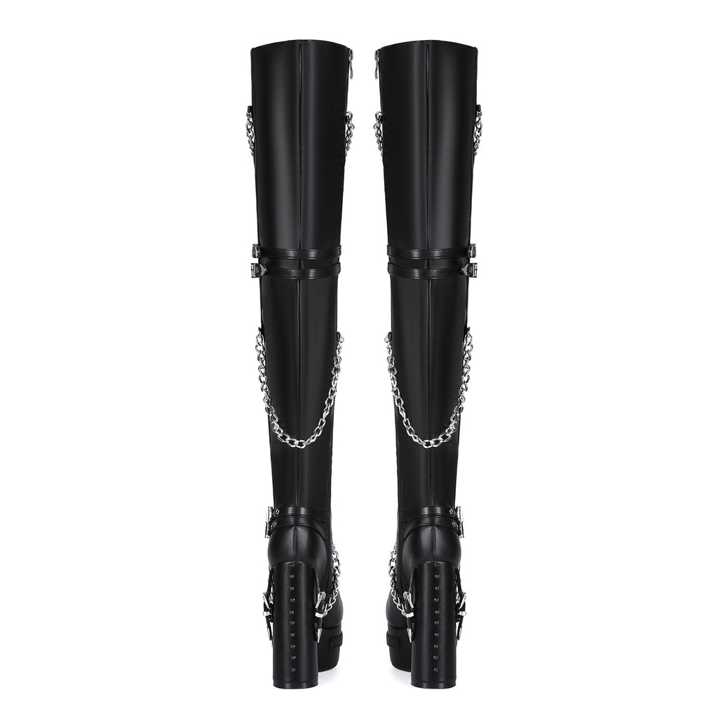 Overknee-Stiefel mit Chunky-Absatz und Nieten