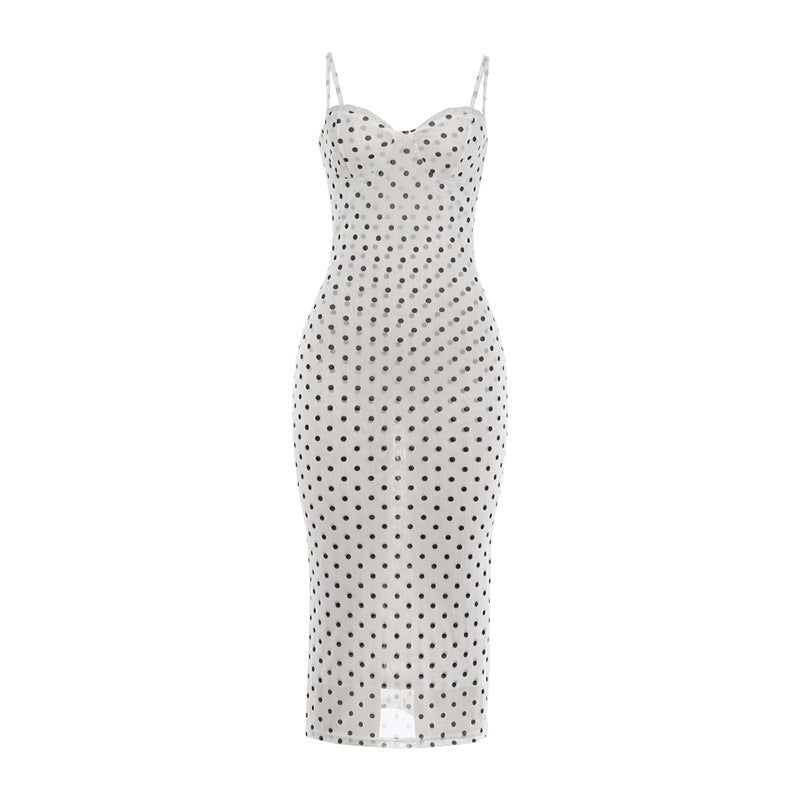 Elegantes Polka-Dot Midi-Kleid mit Spitze