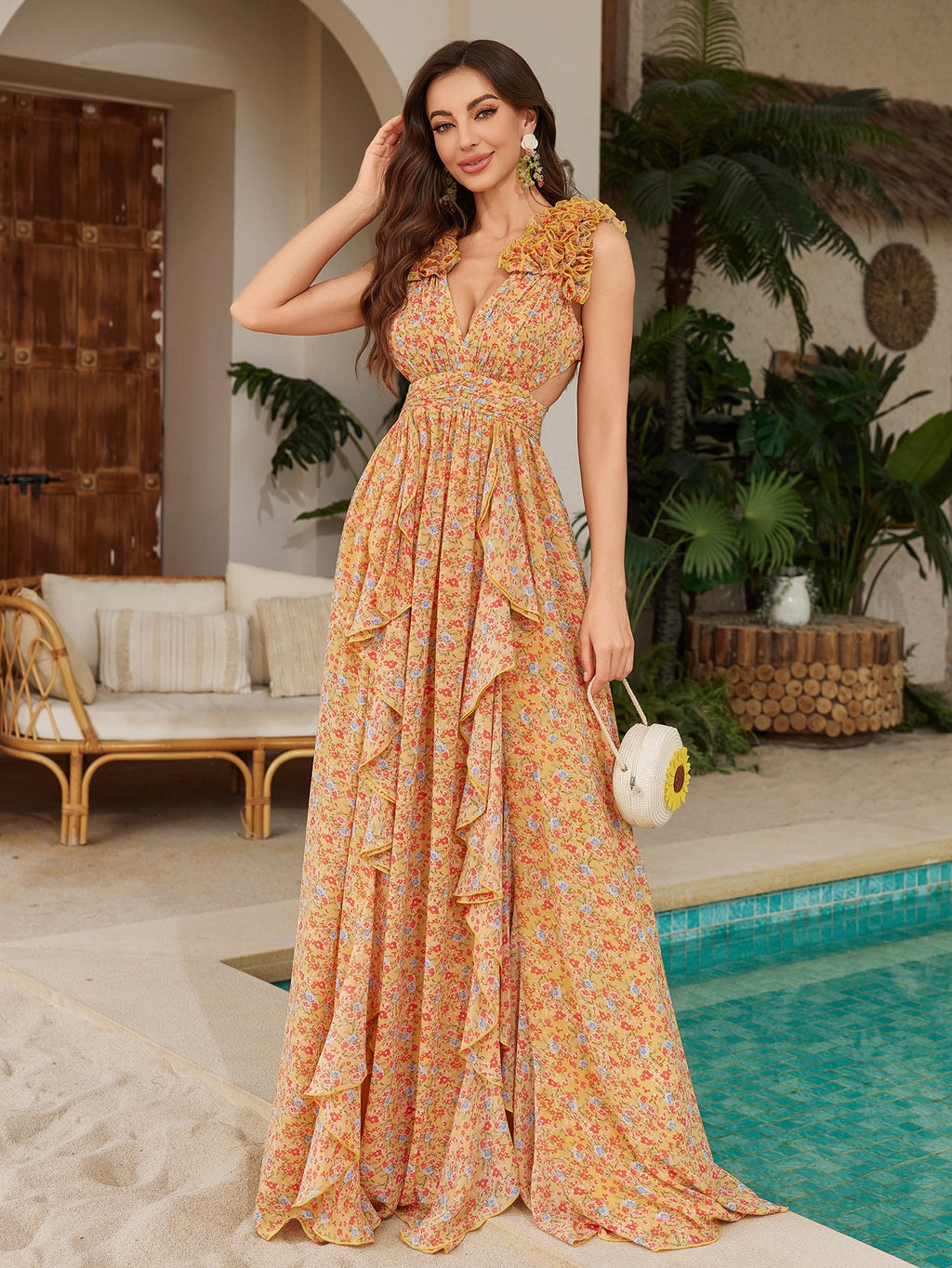 Elegantes Chiffonkleid mit Blumenprint und Spitze – Bild 3 | LuxeStyle